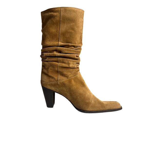 Stuart Weitzman Slouchy Suede Mid-Calf Boots Cognac Brown Sz 9.5 - Picture 1 of 10